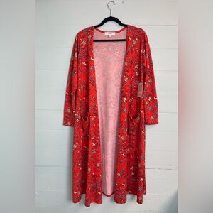 LulaRoe Burnt Long Orange/Red Floral Cardigan - Size Medium